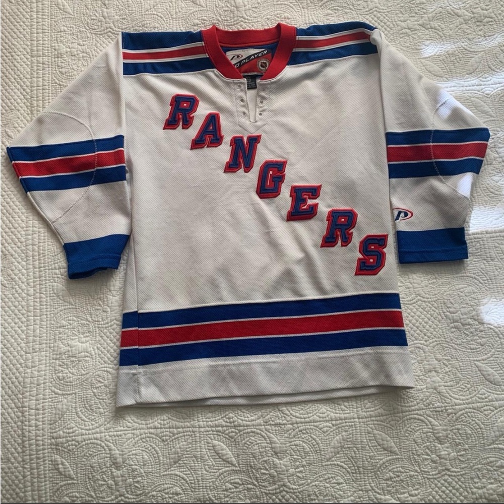 New York Rangers Kids Jersey - Pro Player - White with Red & Blue Trim